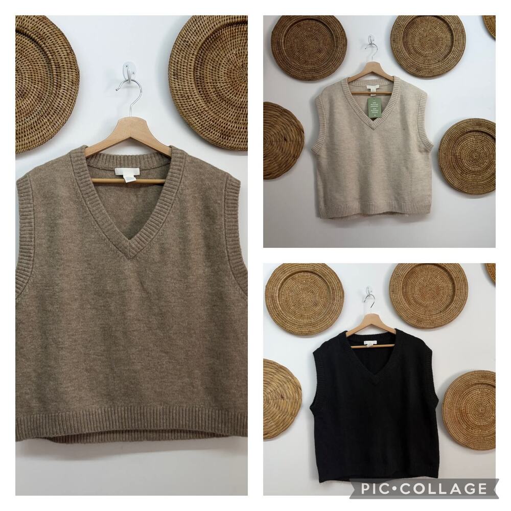 Bundle (3) H&M Neutral Oversized Sweater Vest Tank XS